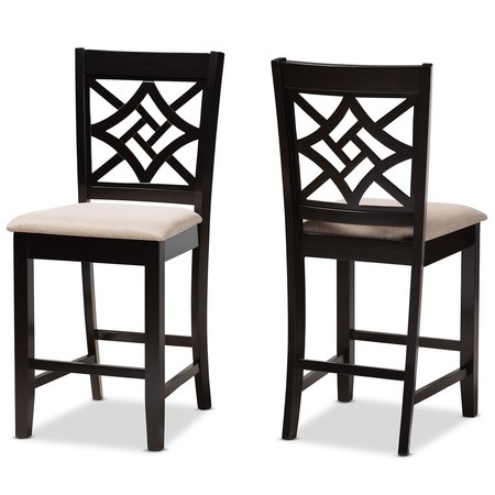 BAXTON STUDIO Nicolette Modern and Contemporary Sand Fabric and Dark Brown Finished Wood 2-Piece Counter Stool Set 179-11422-Zoro